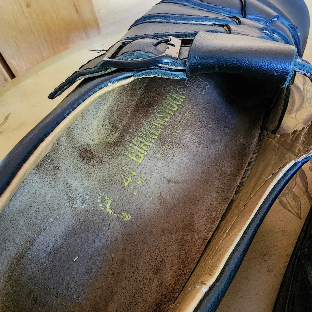 Birkenstock Madeira Sz M 8 W 10 Black Leather Fisherman Clogs Sandals Comfort